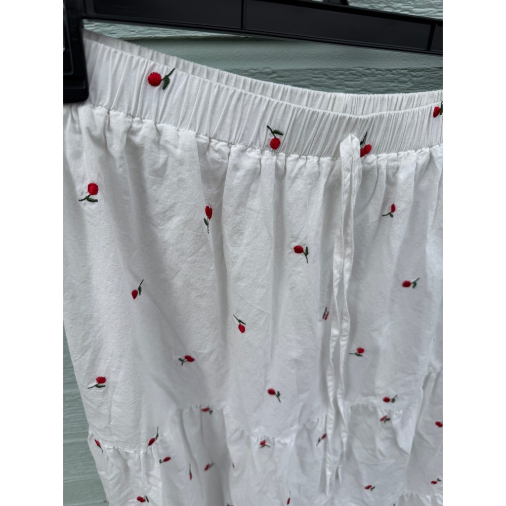 Cider White Cherry Embroidered Tiered Maxi Skirt Cottagecore Coquette Cotton XL - Picture 2 of 9